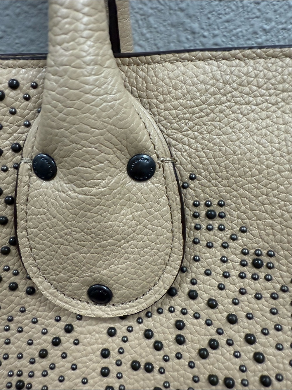 Coach Tatum Whiplash Neutral Beige Studded Leather tote - Picture 8 of 16